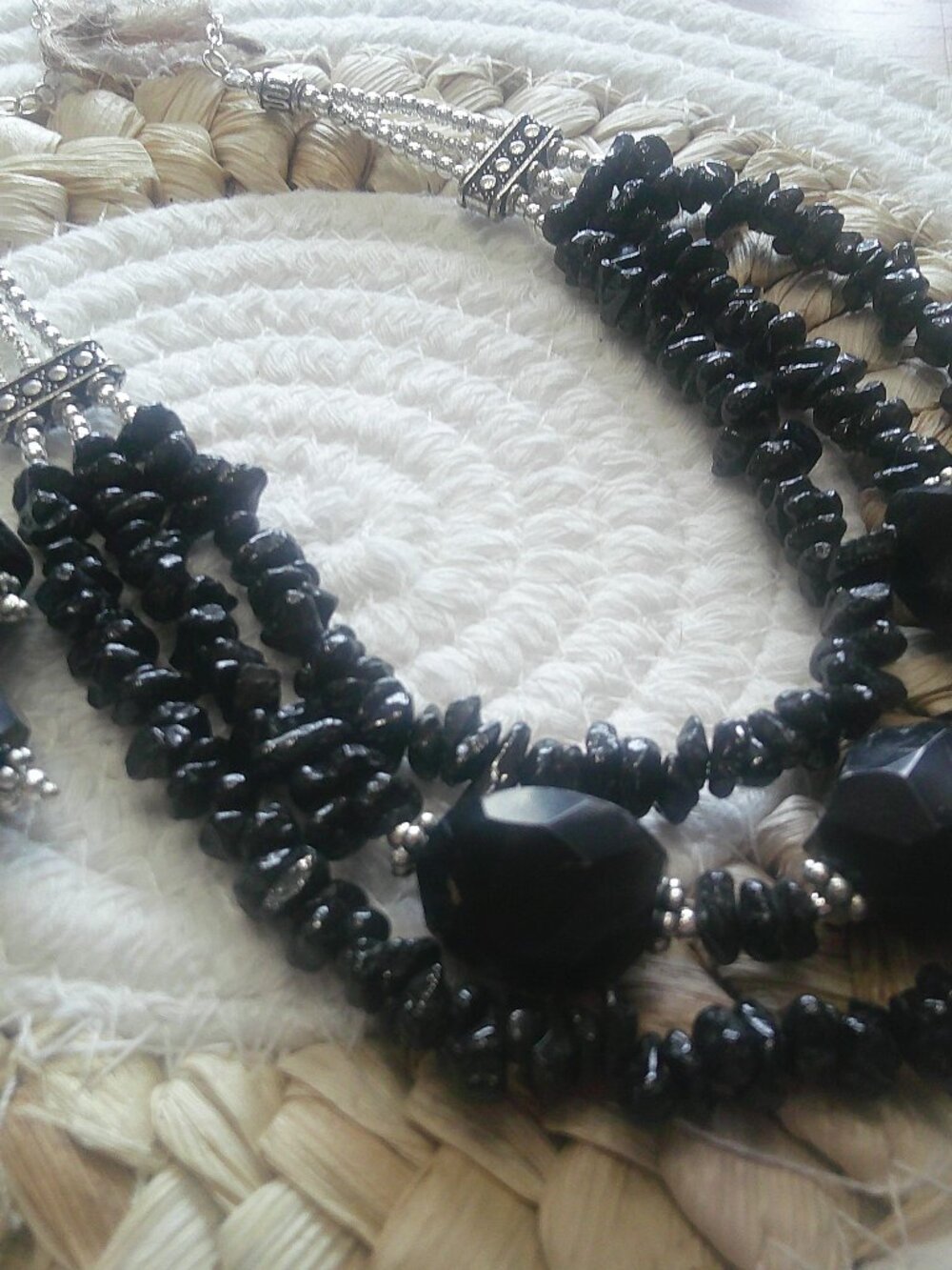 Stunning BLACK ONYX Beaded Handmade Silver Necklace & Earrings #293F